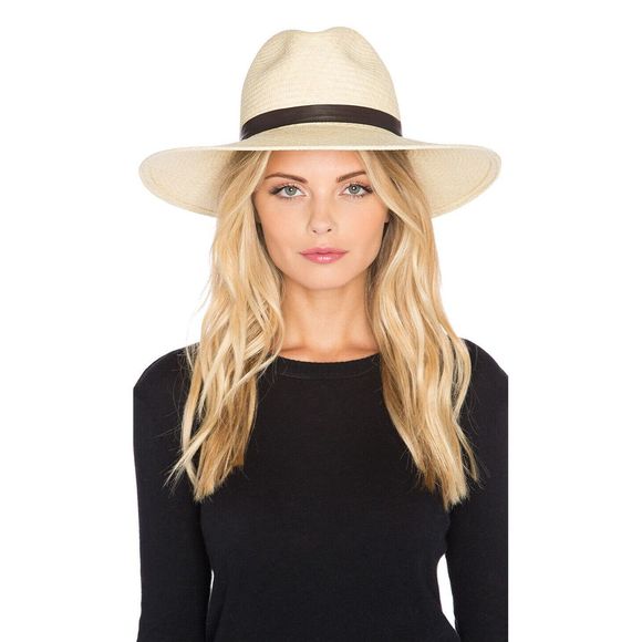 Janessa Leone Accessories - Janessa Leone Gloria Leather Trim Woven Straw Hat